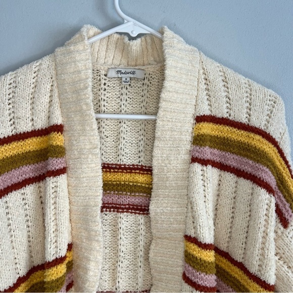 Madewell Striped Diaz Open Cardigan Eyelash Open Cable knit Academia Sz M - Picture 9 of 14